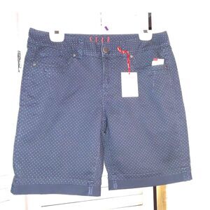 ELLE Women's Shorts Size 10 Cuffed Polka-Dots 5 Pocket Blue